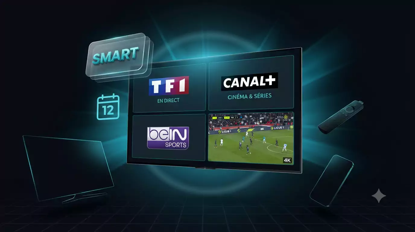 smart iptv abonnement 12 mois france 4k smart tv samsung ligue 1 activation 1 clic 49 euros an